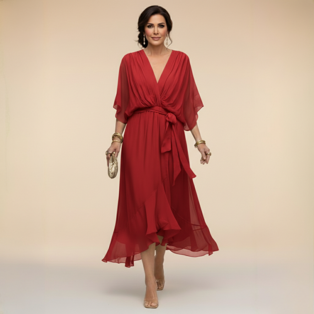 Monica - Vestido de chiffon con escote en V