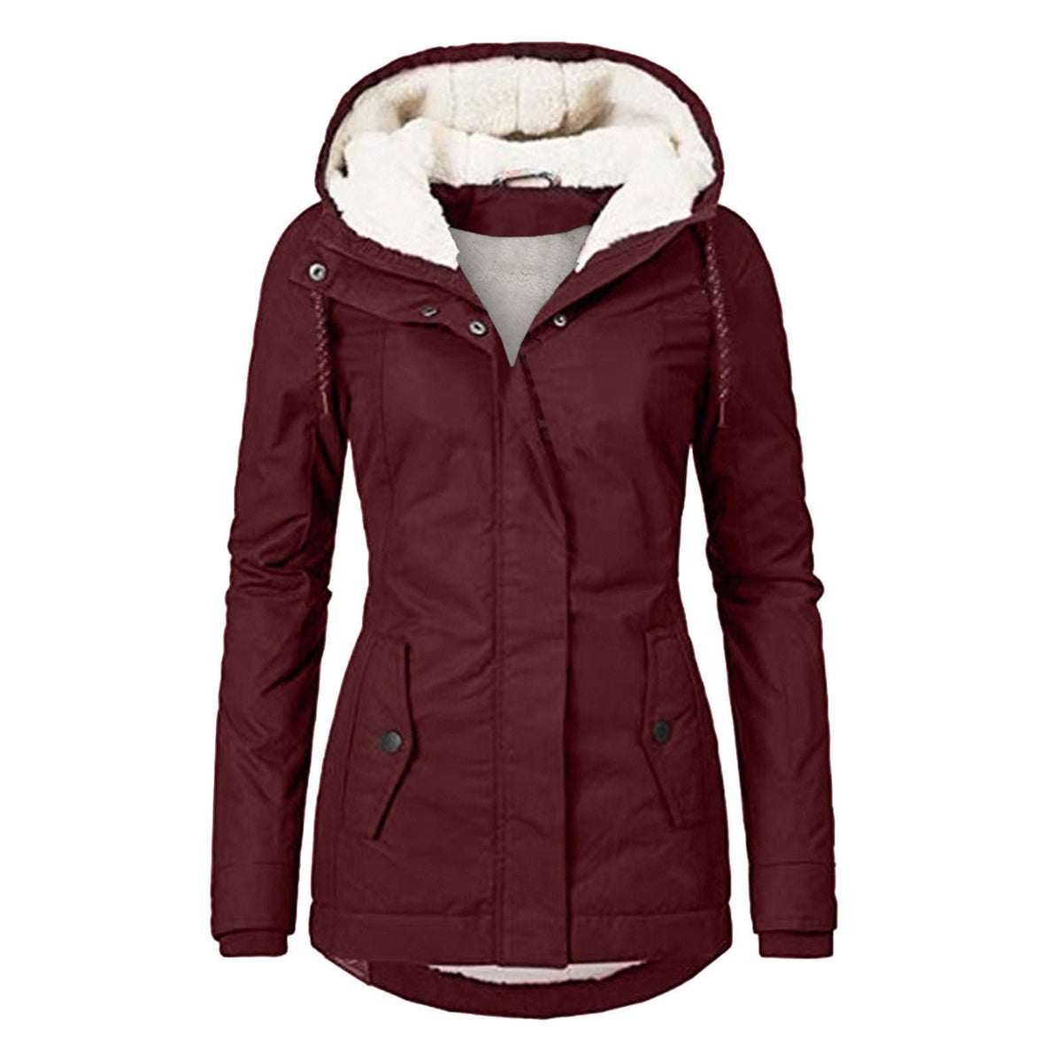 Women's Hooded Fleece Jacket with Pockets and Buckle