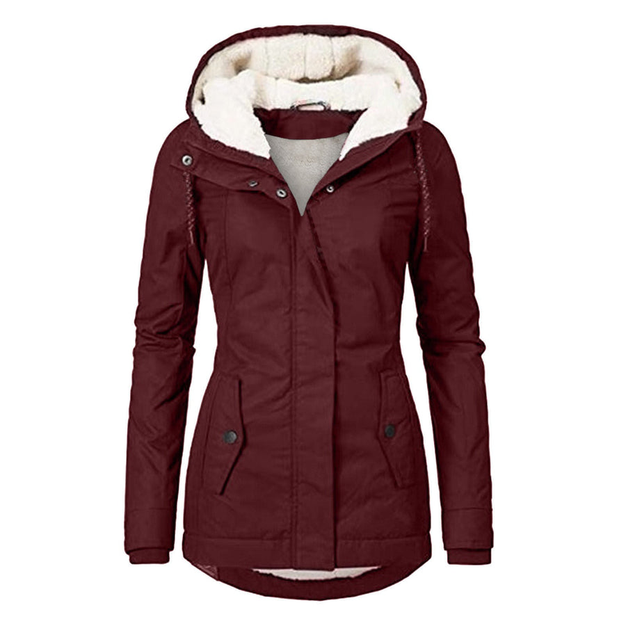 Women's Hooded Fleece Jacket with Pockets and Buckle
