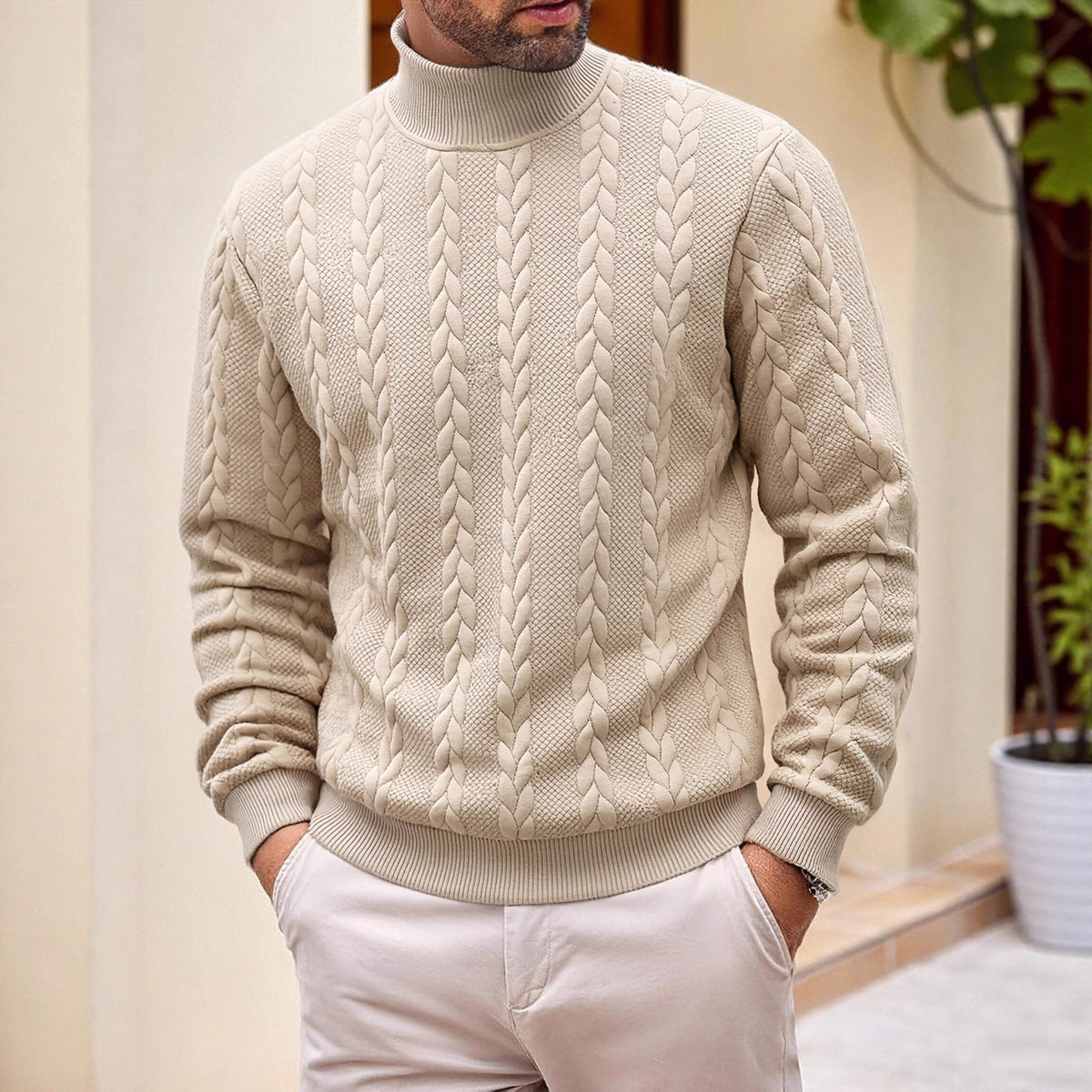Men's Jacquard Turtleneck Sweater for Casual Autumn Wear