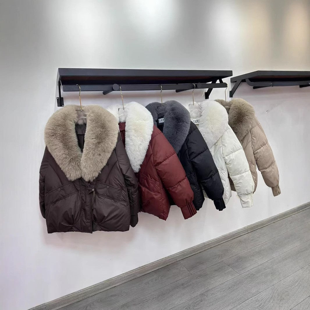Women's Elegant Loose Fit Chenille Coat with Detachable Fur Collar