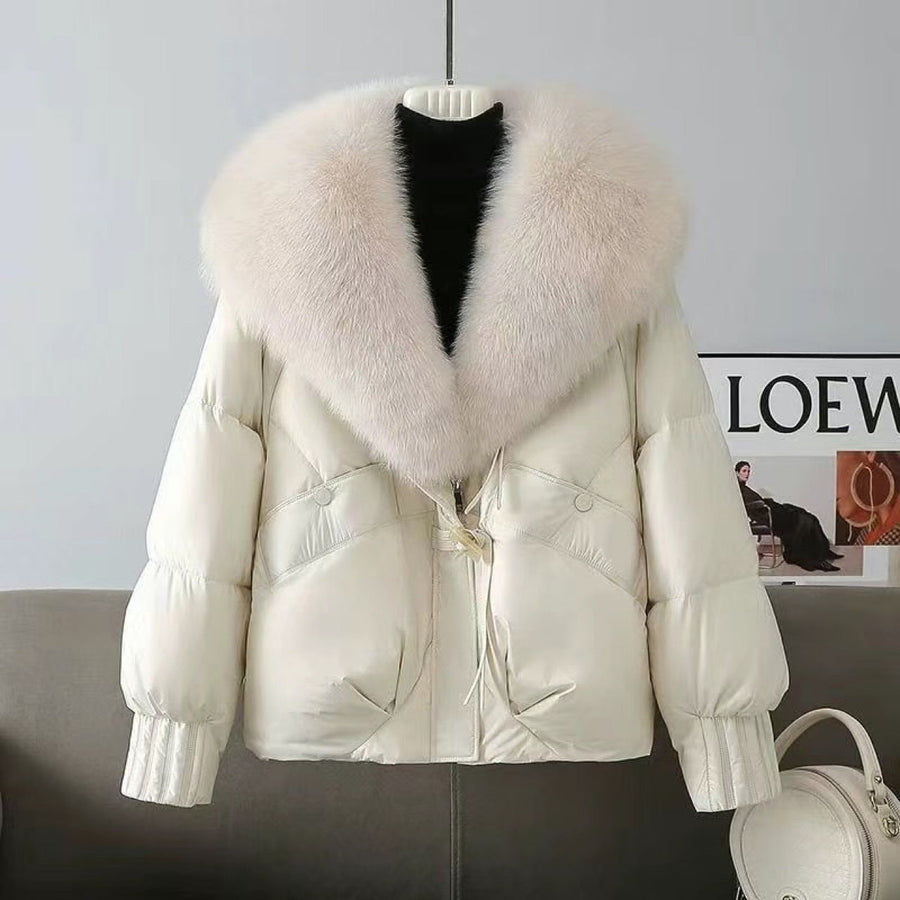 Women's Elegant Loose Fit Chenille Coat with Detachable Fur Collar