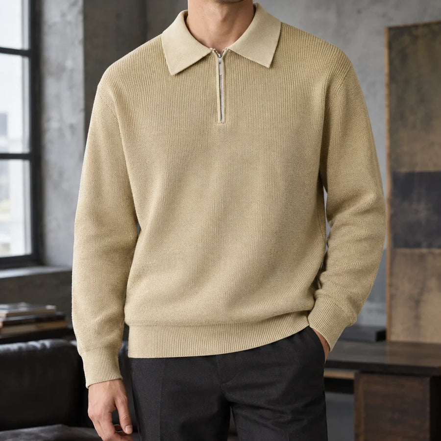 Men's Half Zip Polo Sweater - Soft Knit Pullover