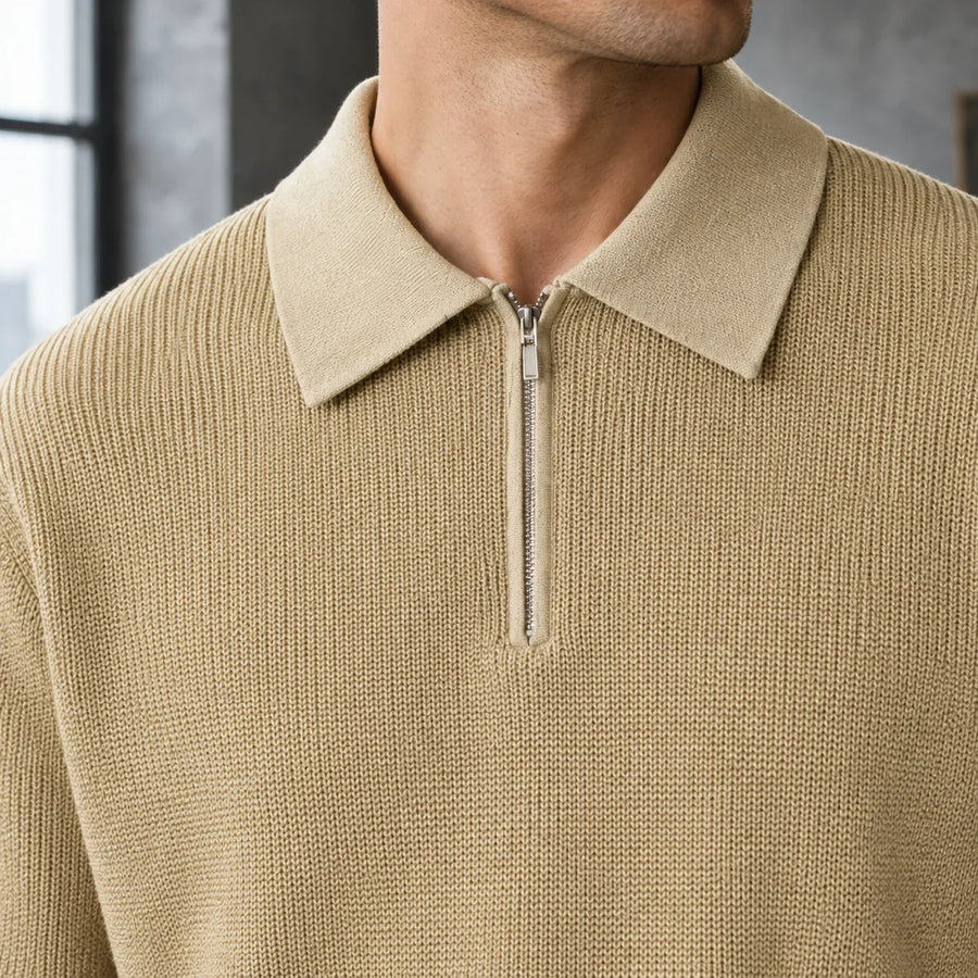 Men's Half Zip Polo Sweater - Soft Knit Pullover