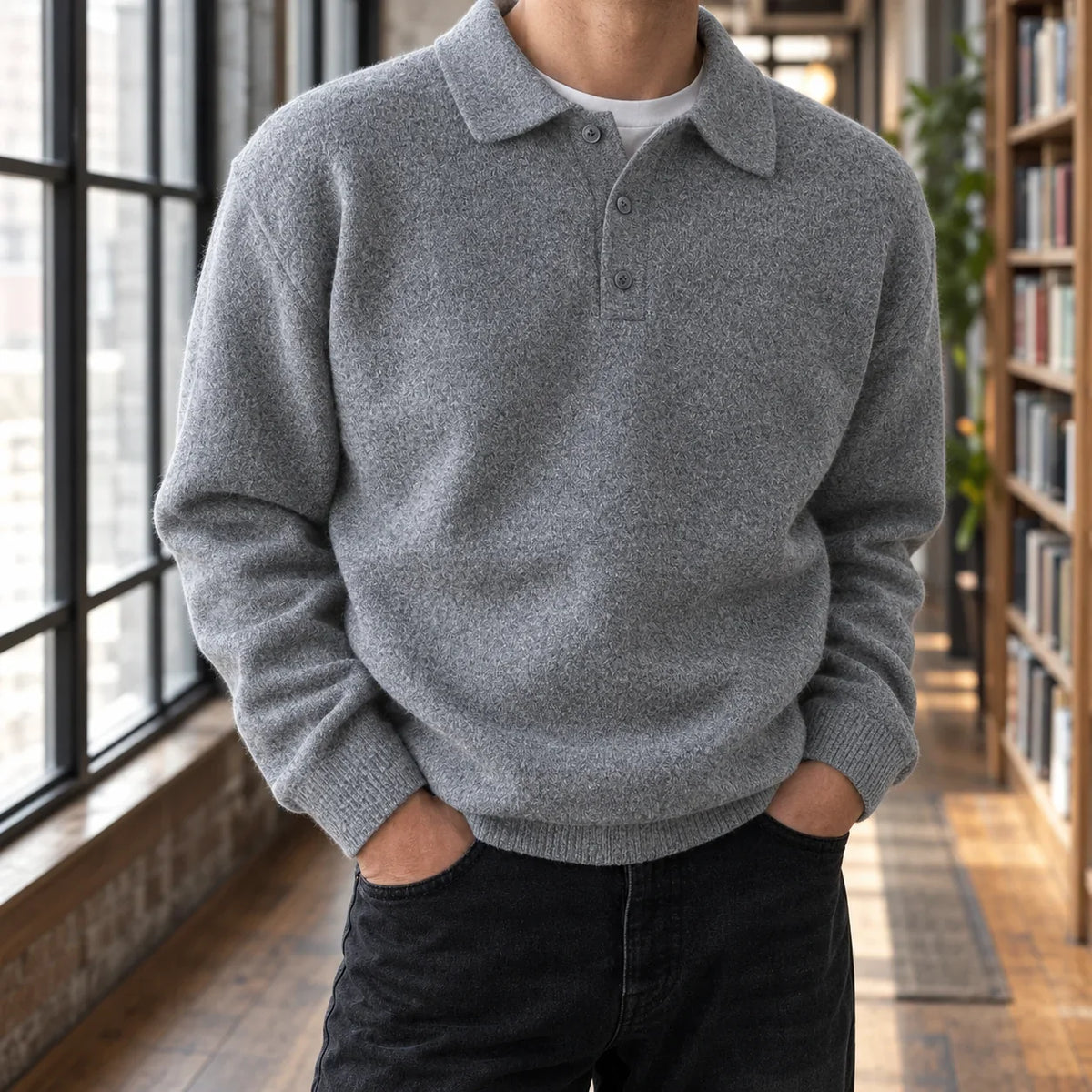 Men's Polo Sweater - Soft Chenille Knit with Classic Collar