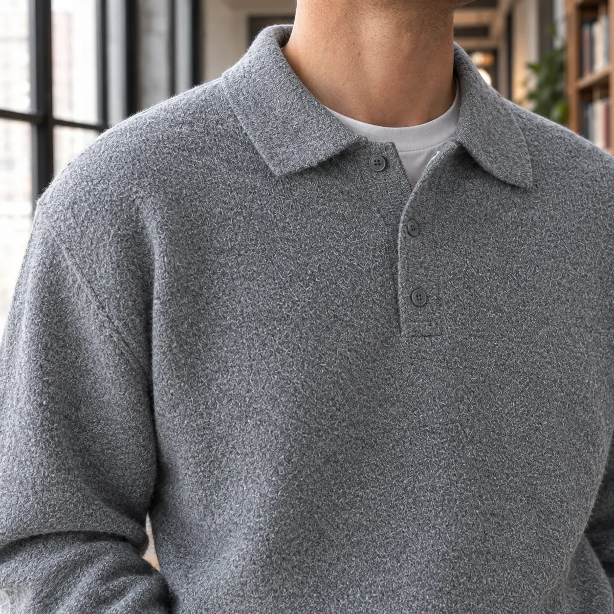 Men's Polo Sweater - Soft Chenille Knit with Classic Collar