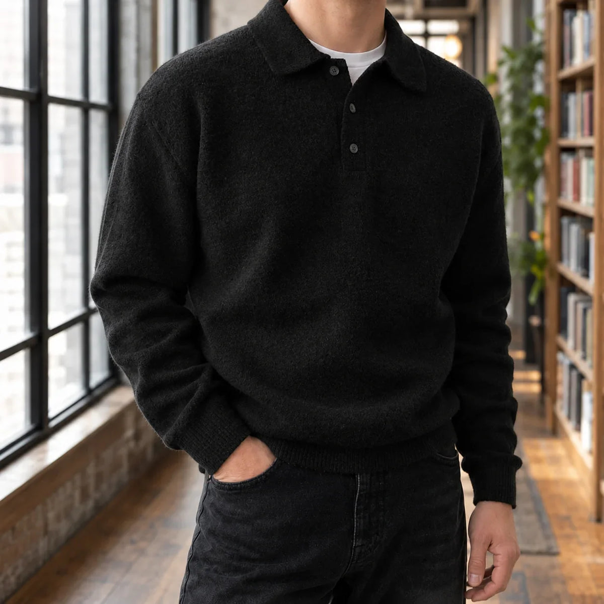 Men's Polo Sweater - Soft Chenille Knit with Classic Collar