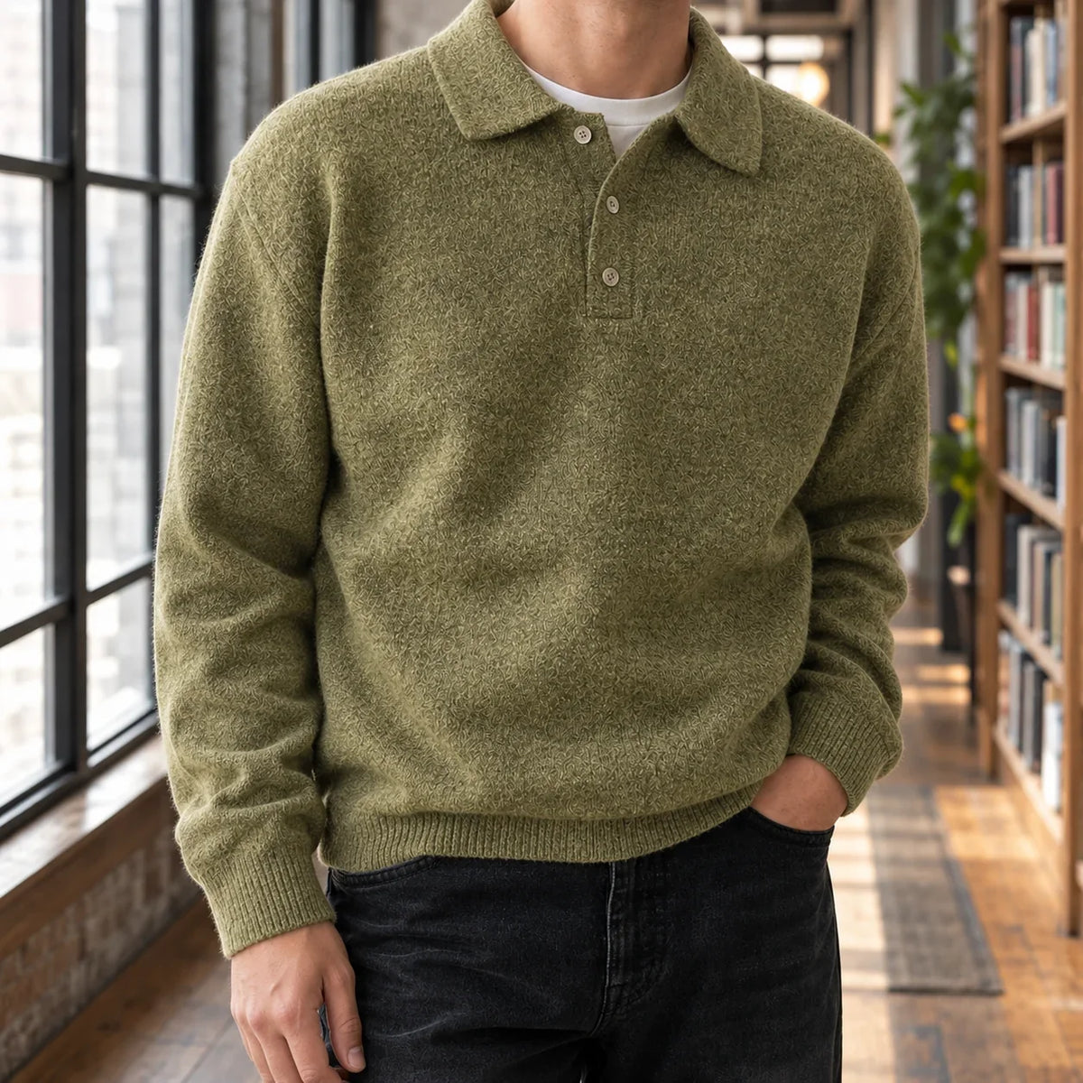 Men's Polo Sweater - Soft Chenille Knit with Classic Collar