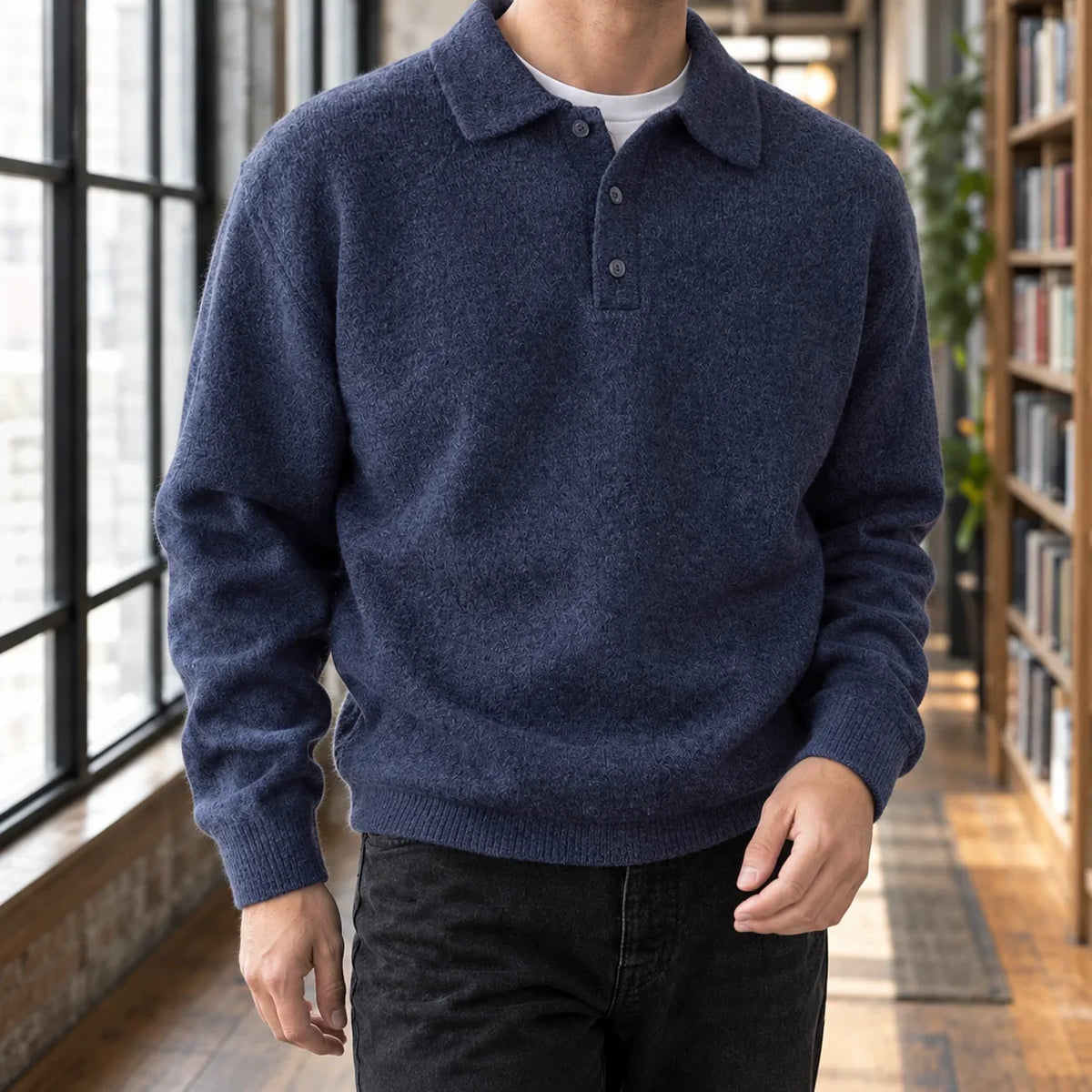 Men's Polo Sweater - Soft Chenille Knit with Classic Collar