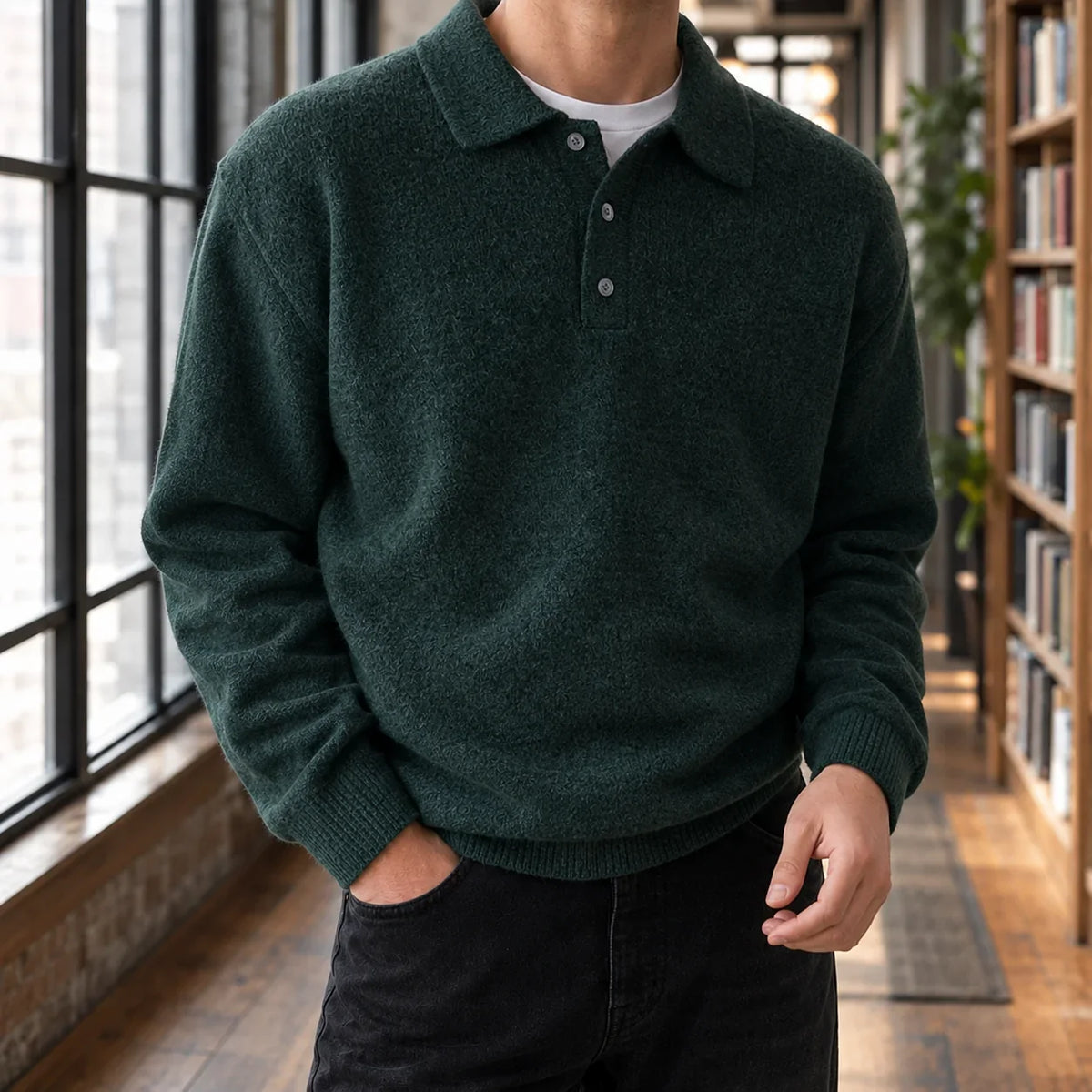 Men's Polo Sweater - Soft Chenille Knit with Classic Collar