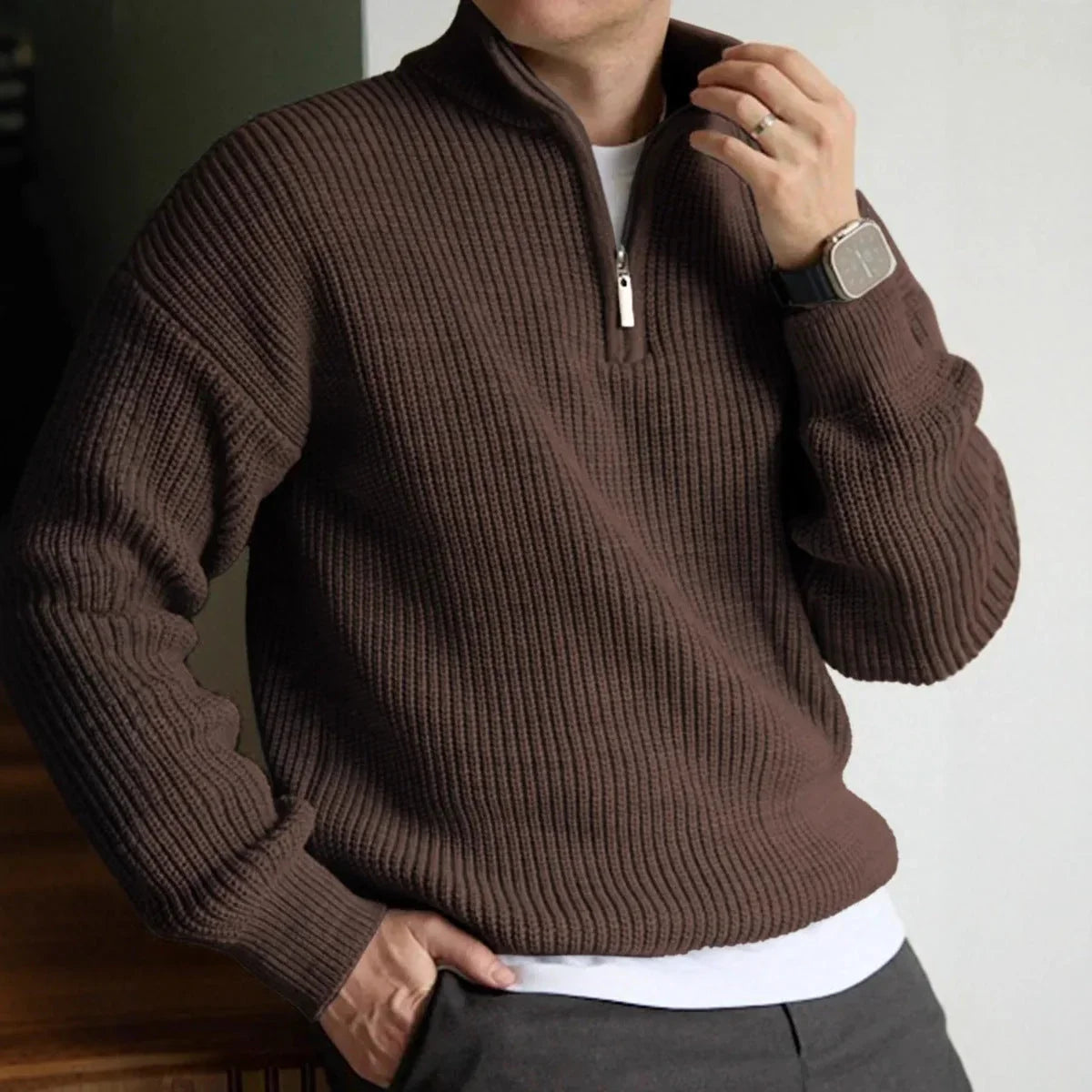 Men's Quarter Zip Pullover Sweatshirt - Heavyweight Knit Design