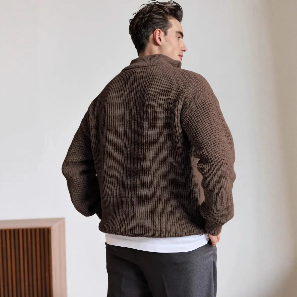 Men's Quarter Zip Pullover Sweatshirt - Heavyweight Knit Design