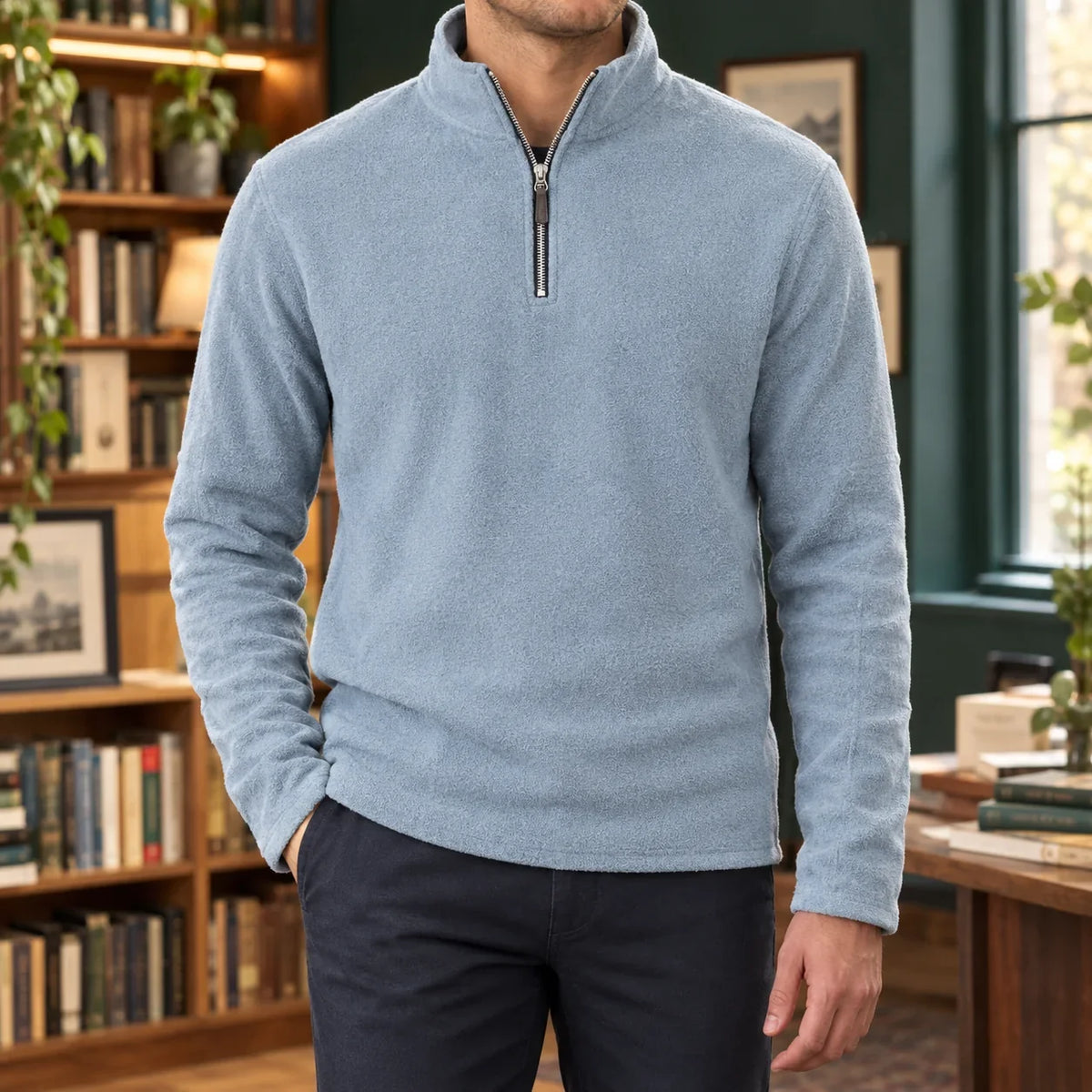 Men's Quarter Zip Sweater Fleece Long Sleeve Pullover