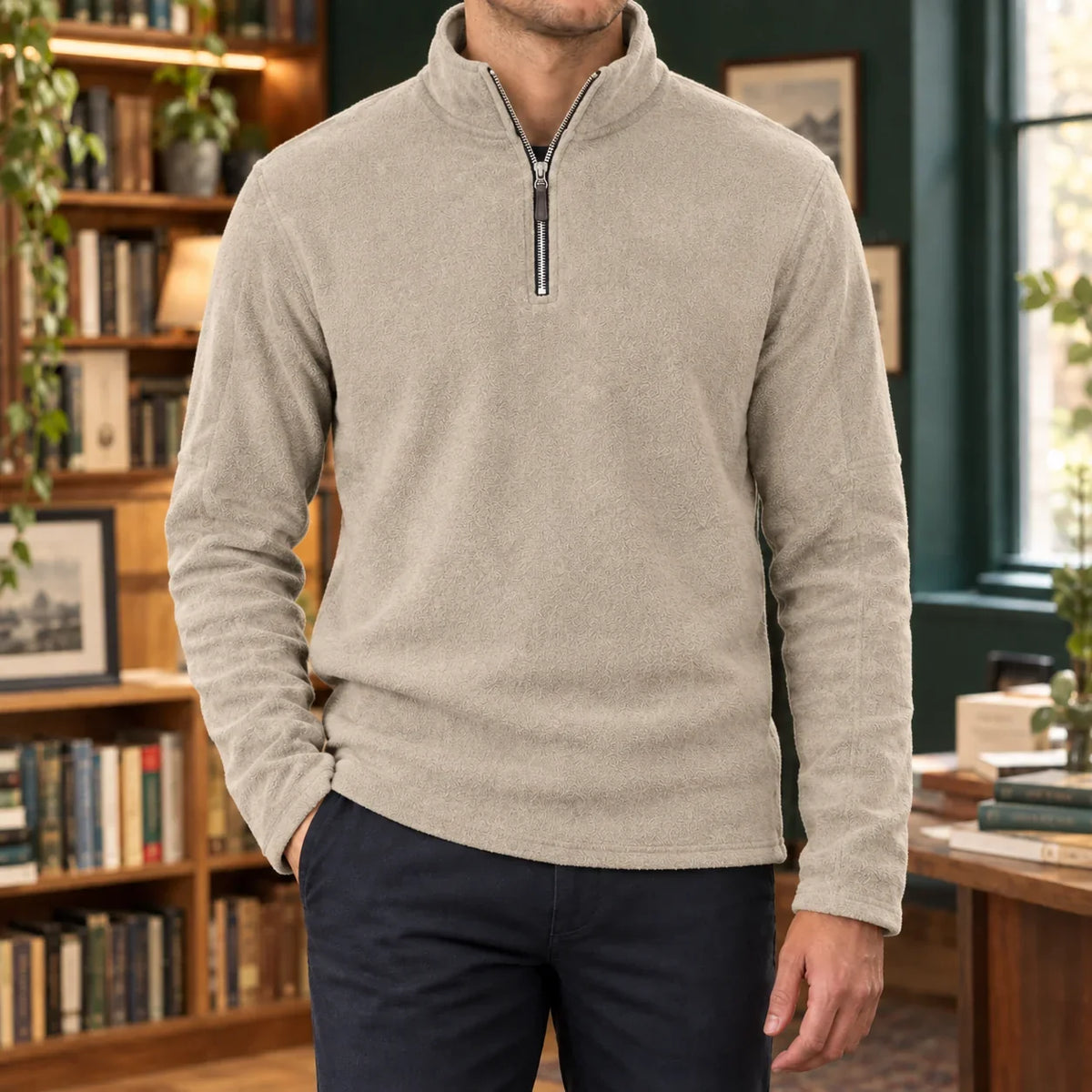 Men's Quarter Zip Sweater Fleece Long Sleeve Pullover