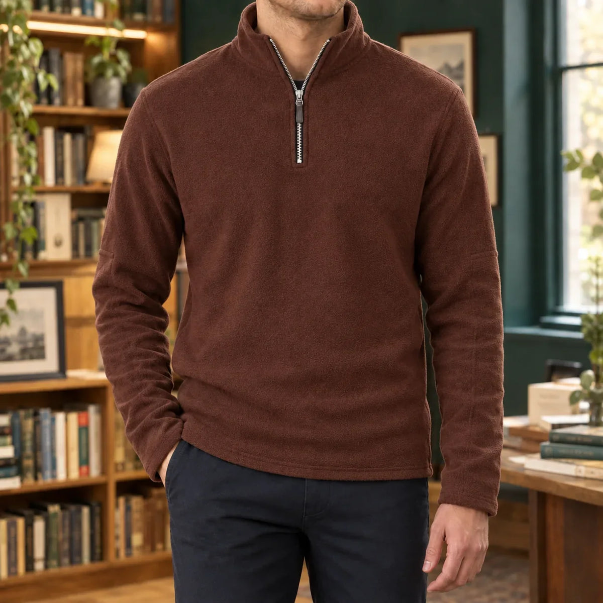 Men's Quarter Zip Sweater Fleece Long Sleeve Pullover