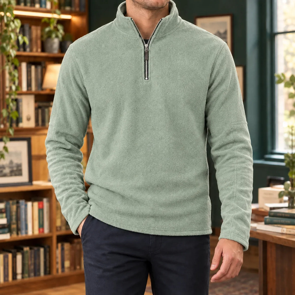 Men's Quarter Zip Sweater Fleece Long Sleeve Pullover