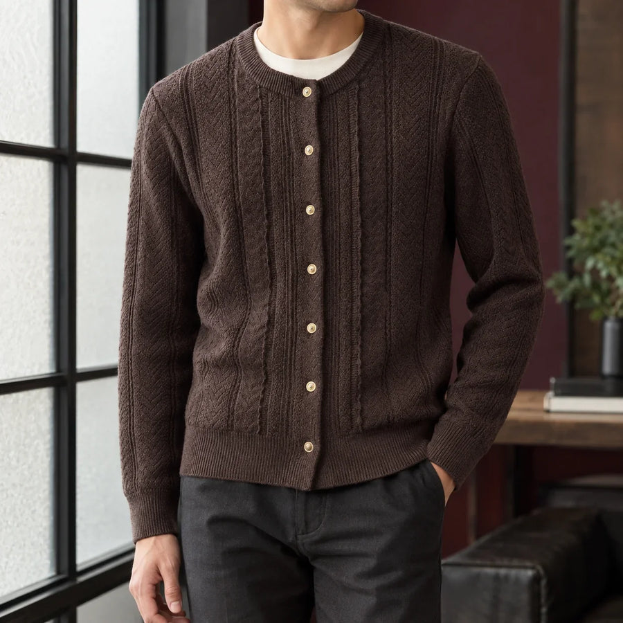 Men's Shawl Cardigan with Textured Knit Design