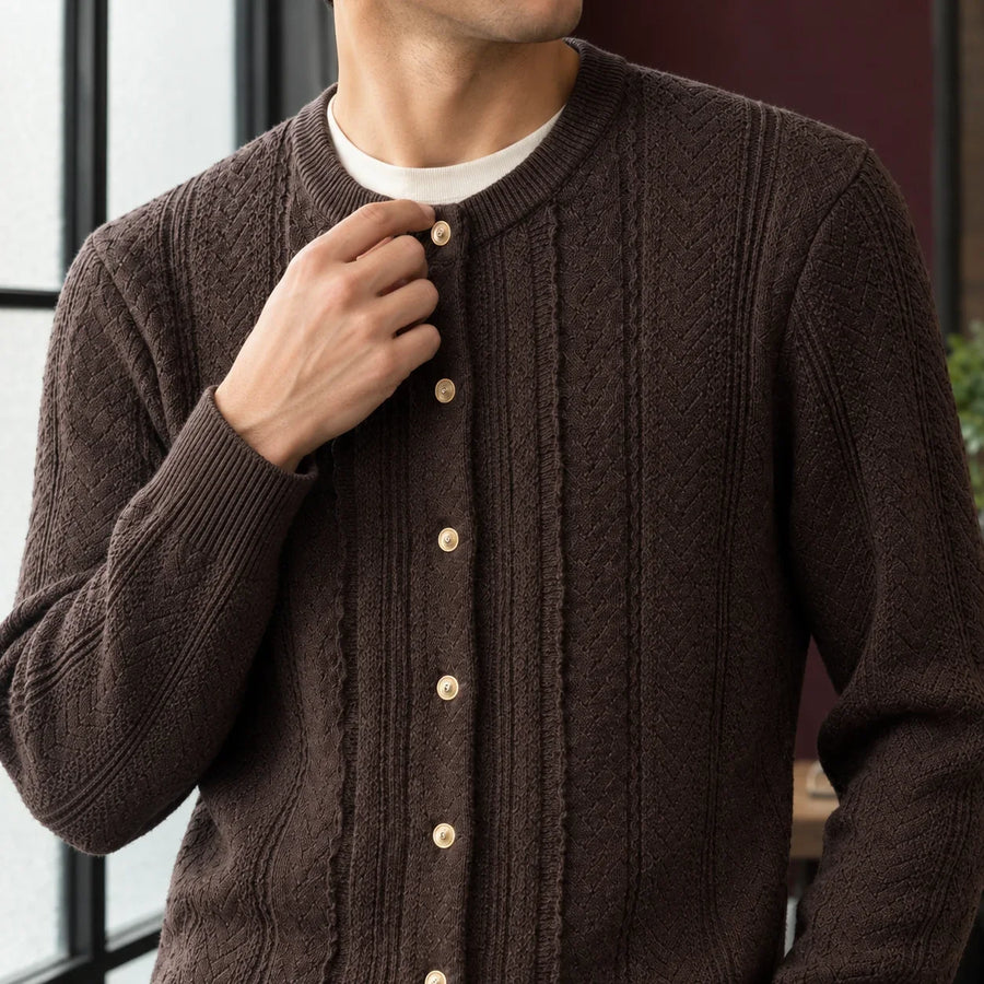 Men's Shawl Cardigan with Textured Knit Design