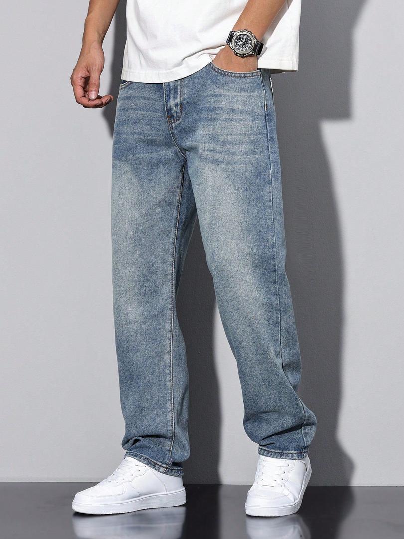 Men's Straight Leg Washed Jeans for Everyday Style