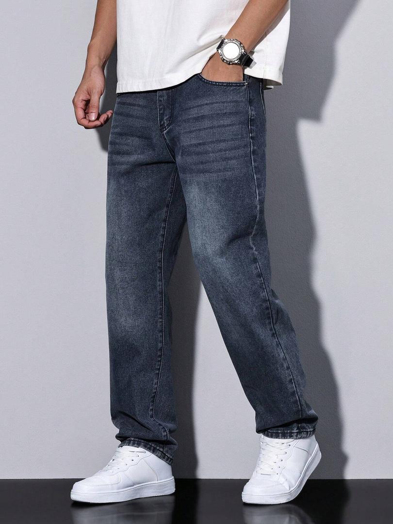 Men's Straight Leg Washed Jeans for Everyday Style