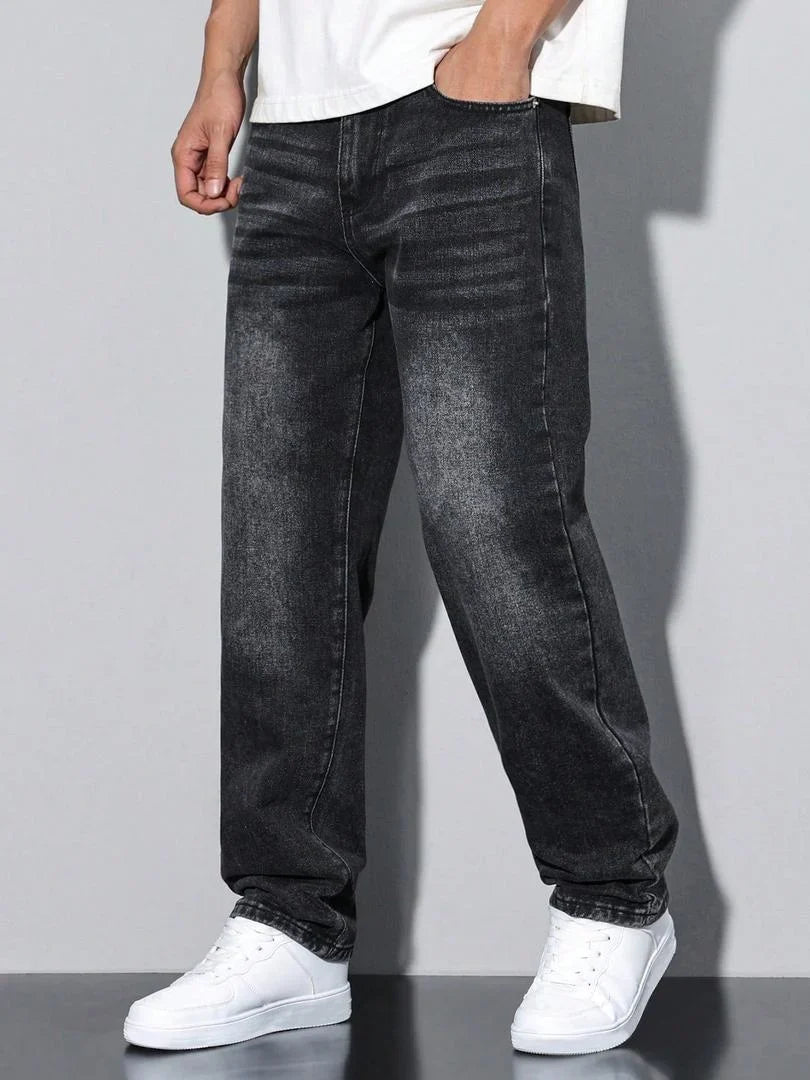 Men's Straight Leg Washed Jeans for Everyday Style