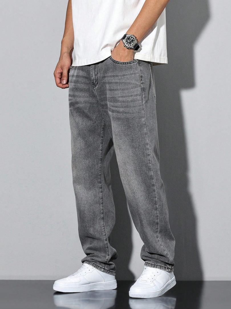 Men's Straight Leg Washed Jeans for Everyday Style