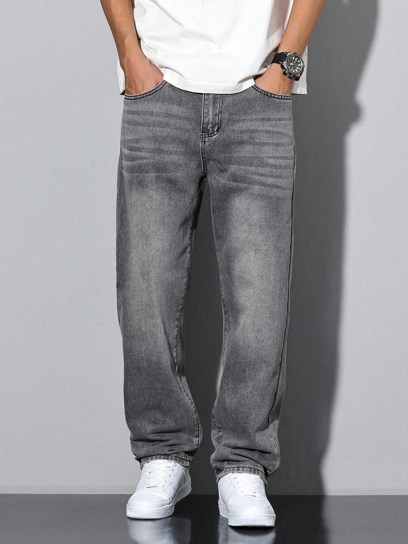 Men's Straight Leg Washed Jeans for Everyday Style