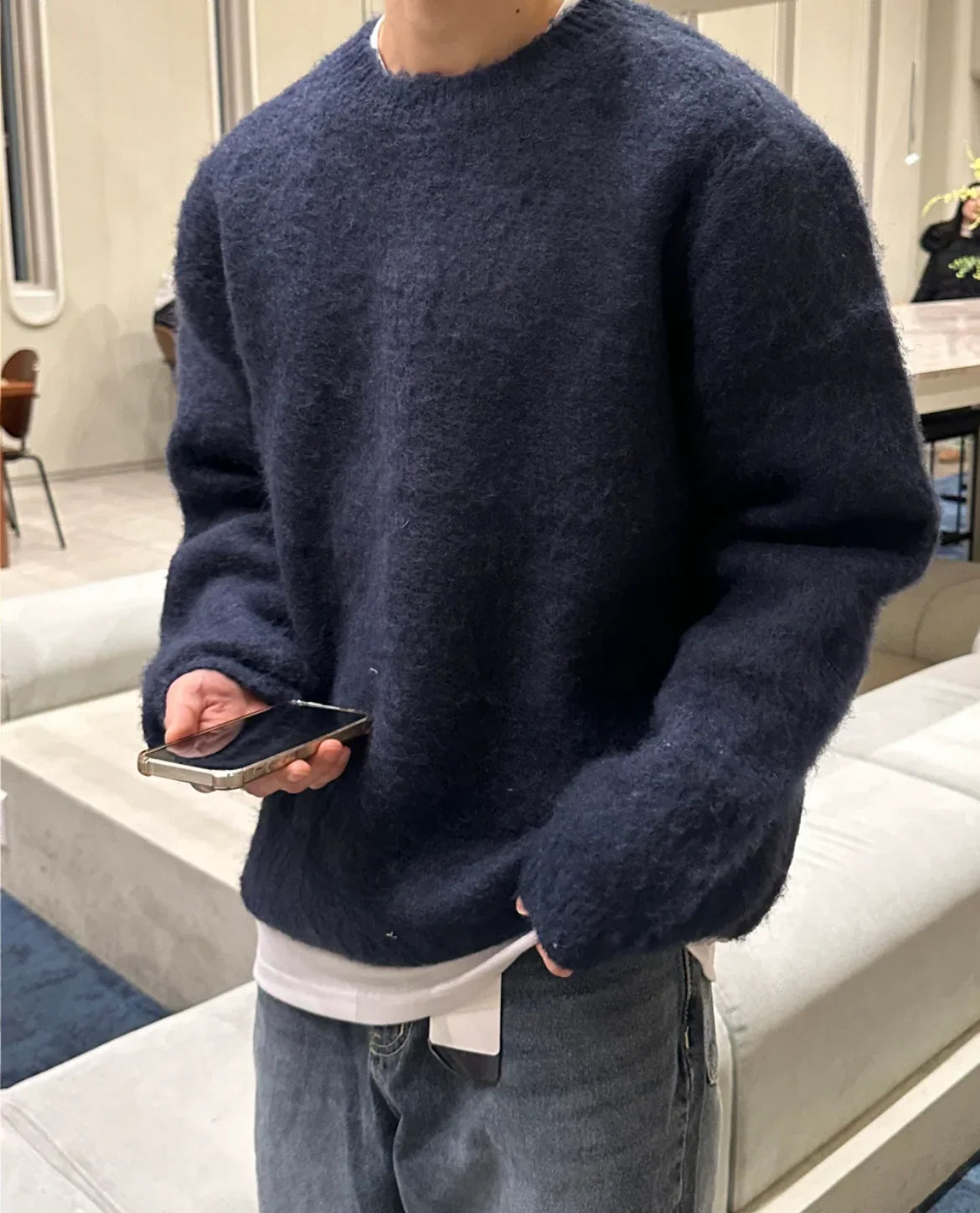 Men's Wool Knit Sweater Textured Pullover for Winter