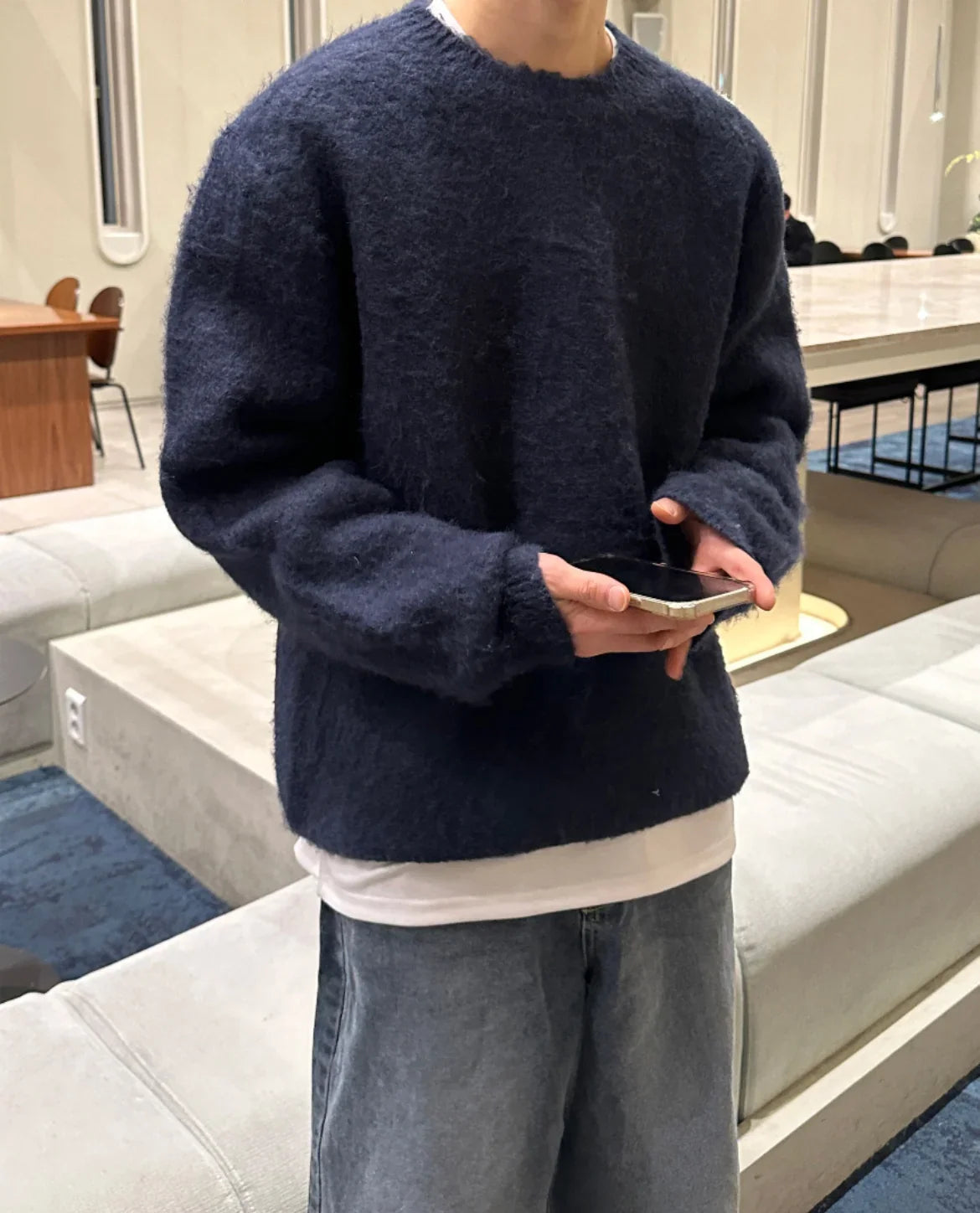 Men's Wool Knit Sweater Textured Pullover for Winter