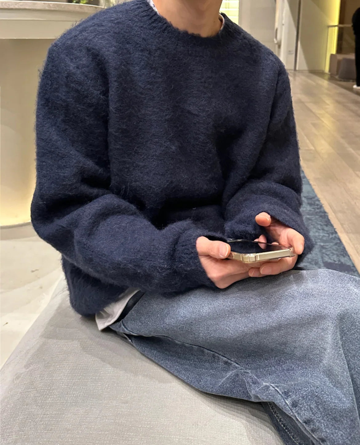 Men's Wool Knit Sweater Textured Pullover for Winter
