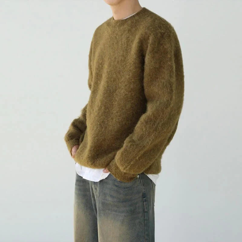Men's Wool Knit Sweater Textured Pullover for Winter