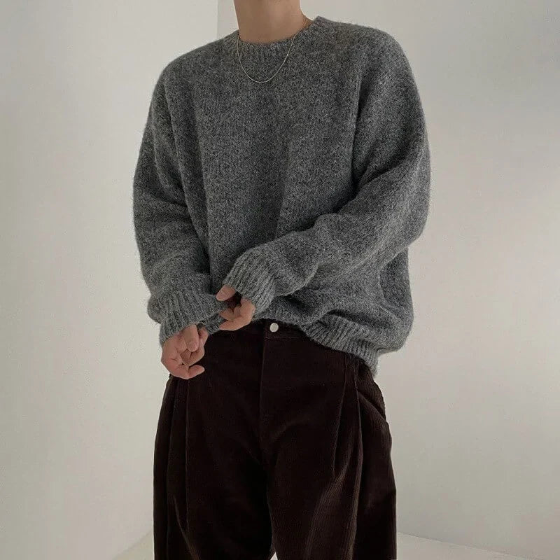Men's Wool Knit Sweater Textured Pullover for Winter