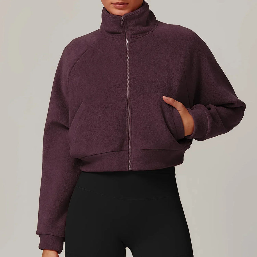 Women's Cropped Fleece Jacket with Stand Collar
