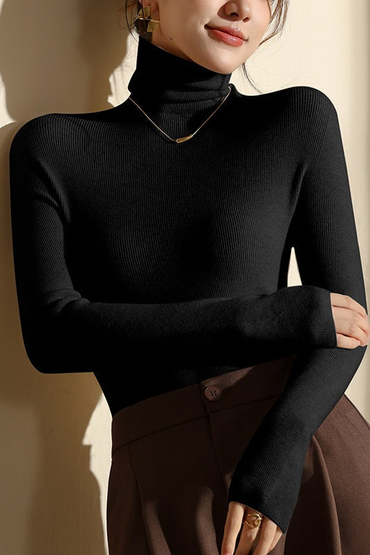Women’s Wool Knit Top – Seamless High Neck Design