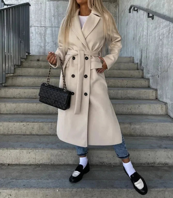 Women's Long Lapel Button Front Trench Coat