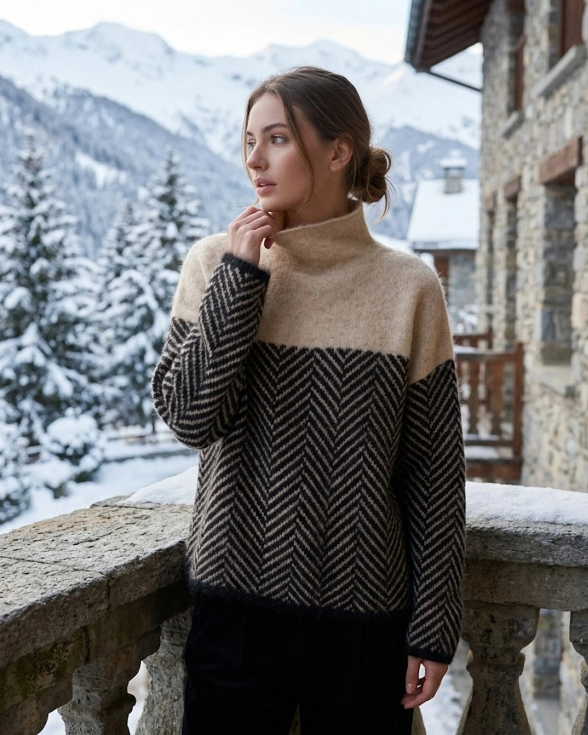 Women's Oversized Herringbone Color Block Sweater