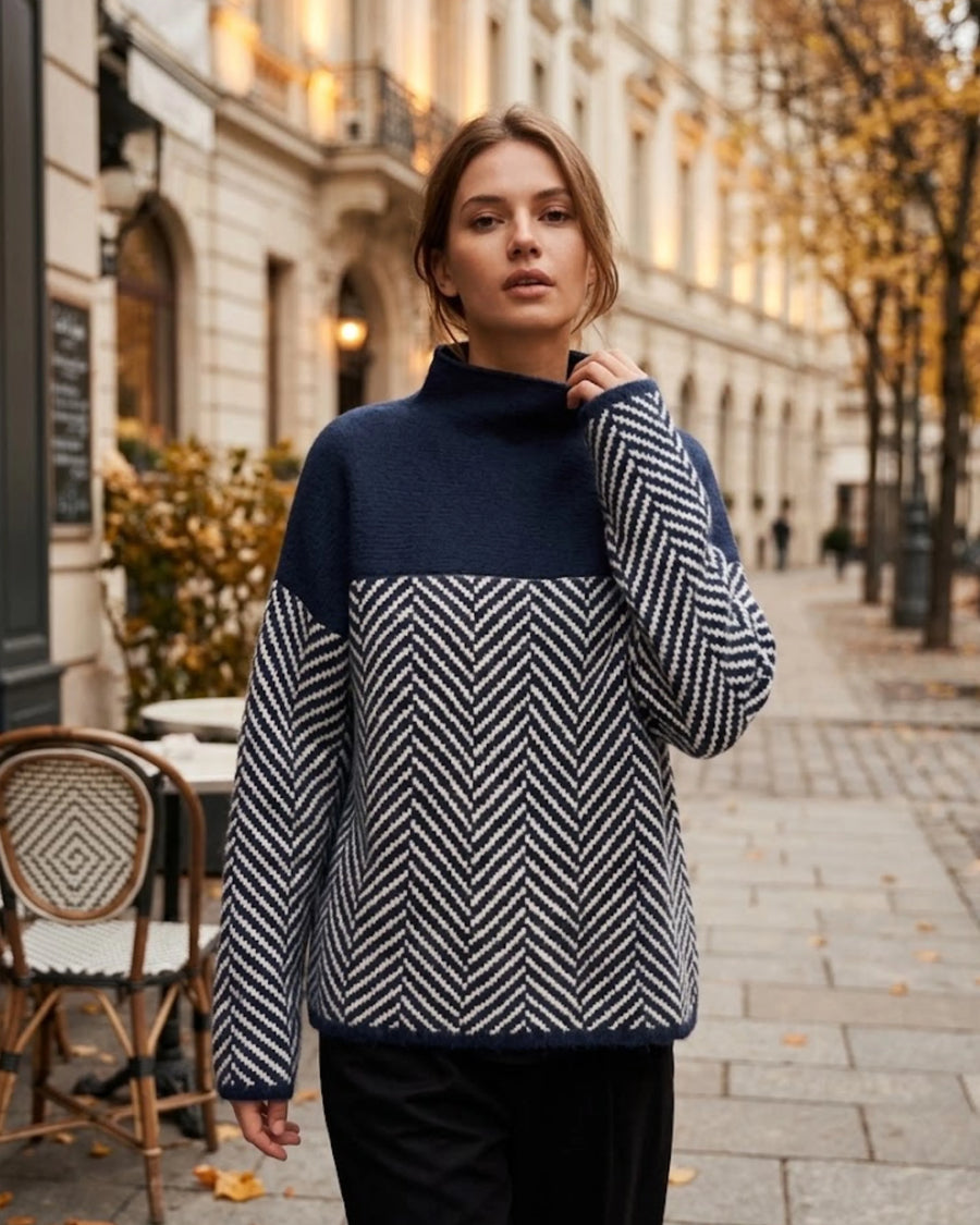 Women's Oversized Herringbone Color Block Sweater