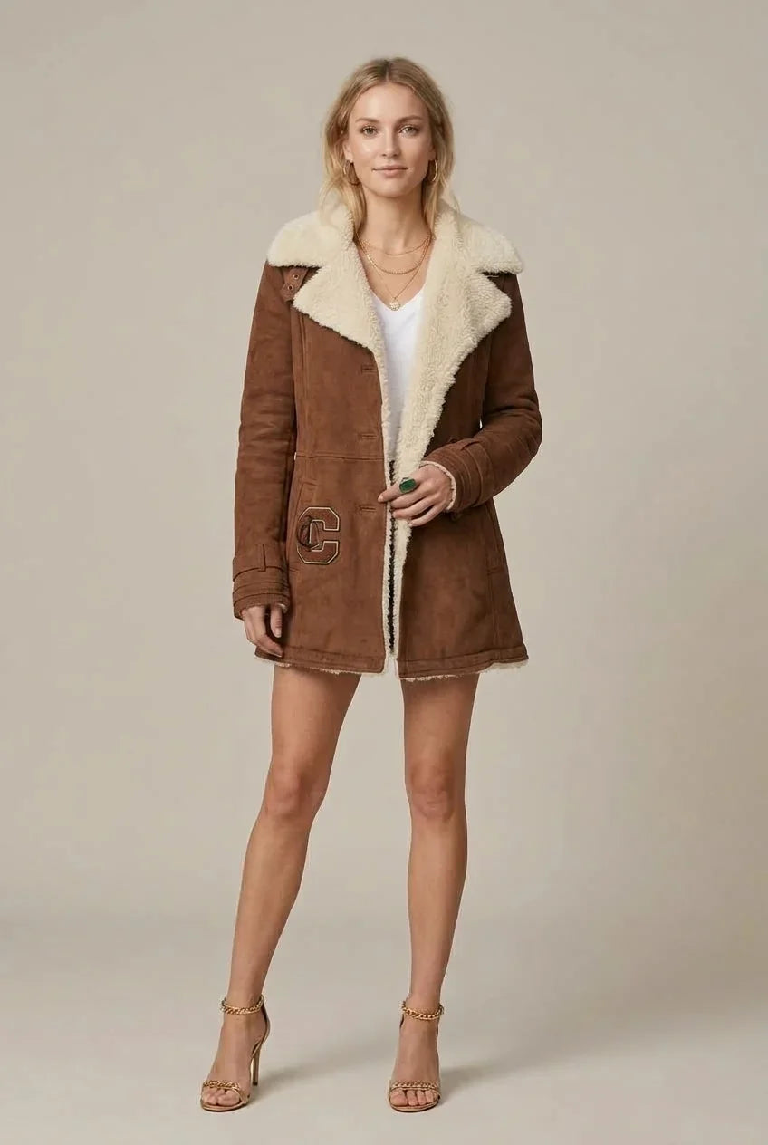 Women's Relaxed Fit Denim Jacket with Sherpa Collar