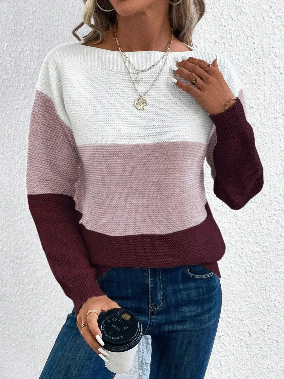 Women's Turtleneck Winter Sweater - Cozy Color-Block Design