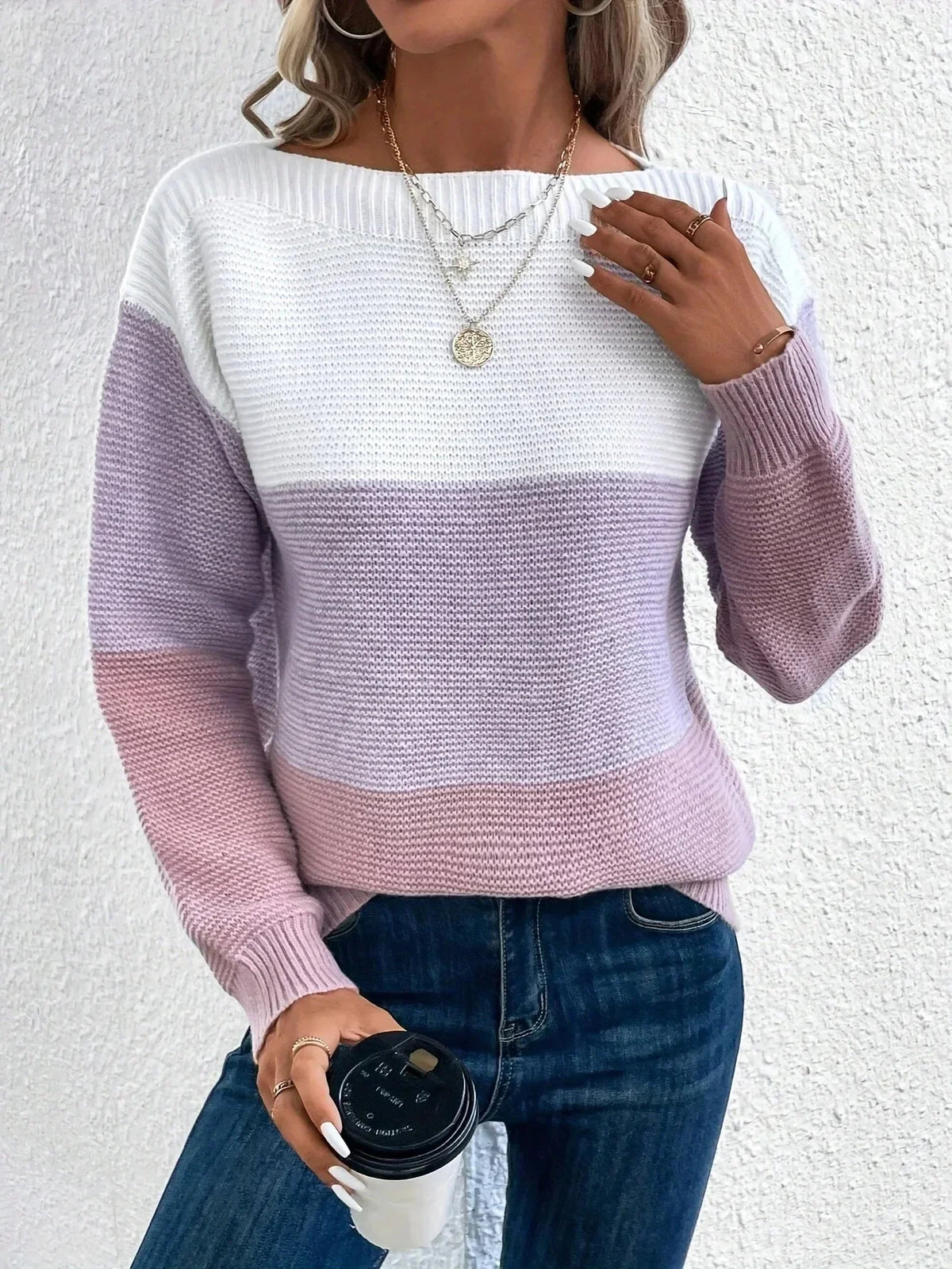 Women's Turtleneck Winter Sweater - Cozy Color-Block Design