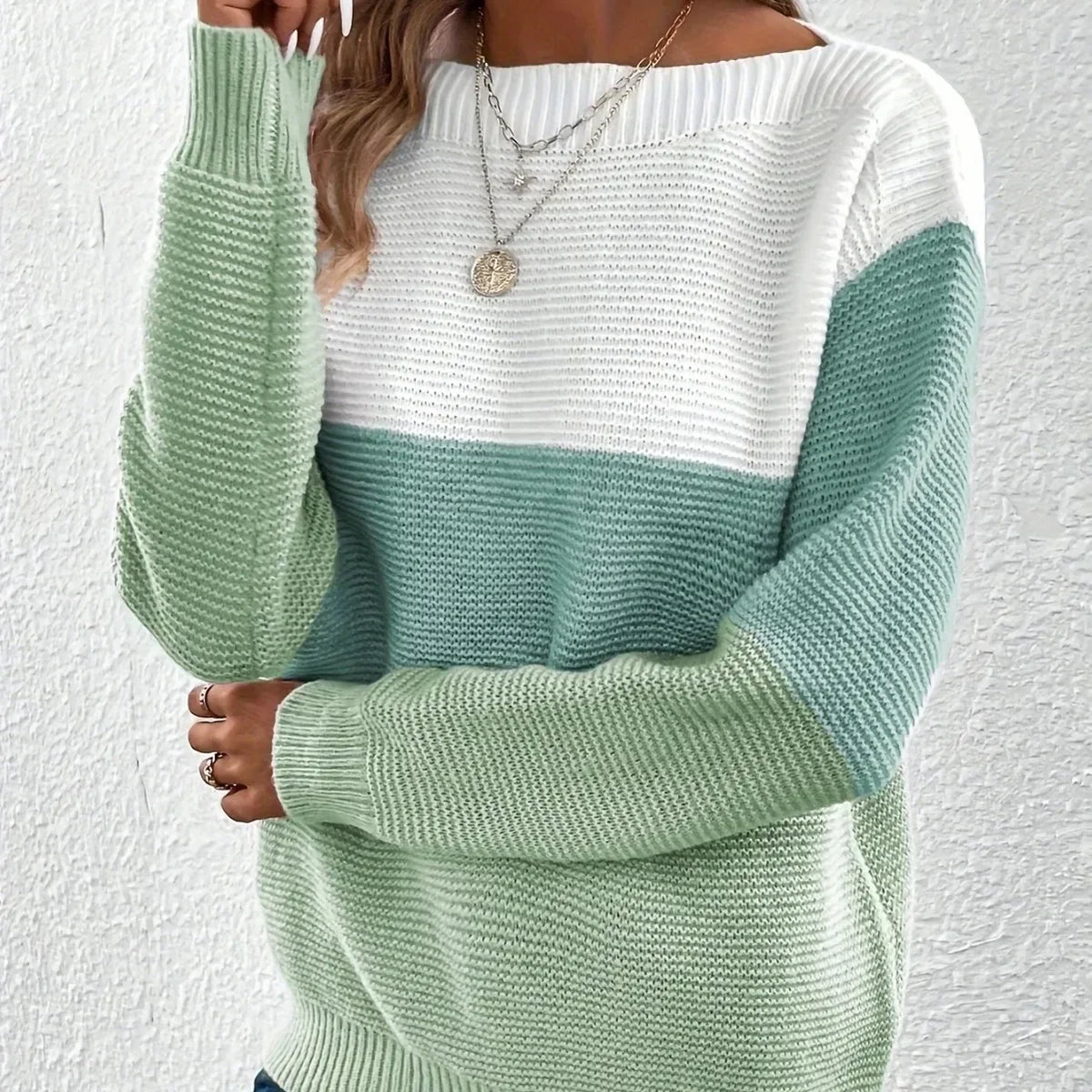 Women's Turtleneck Winter Sweater - Cozy Color-Block Design