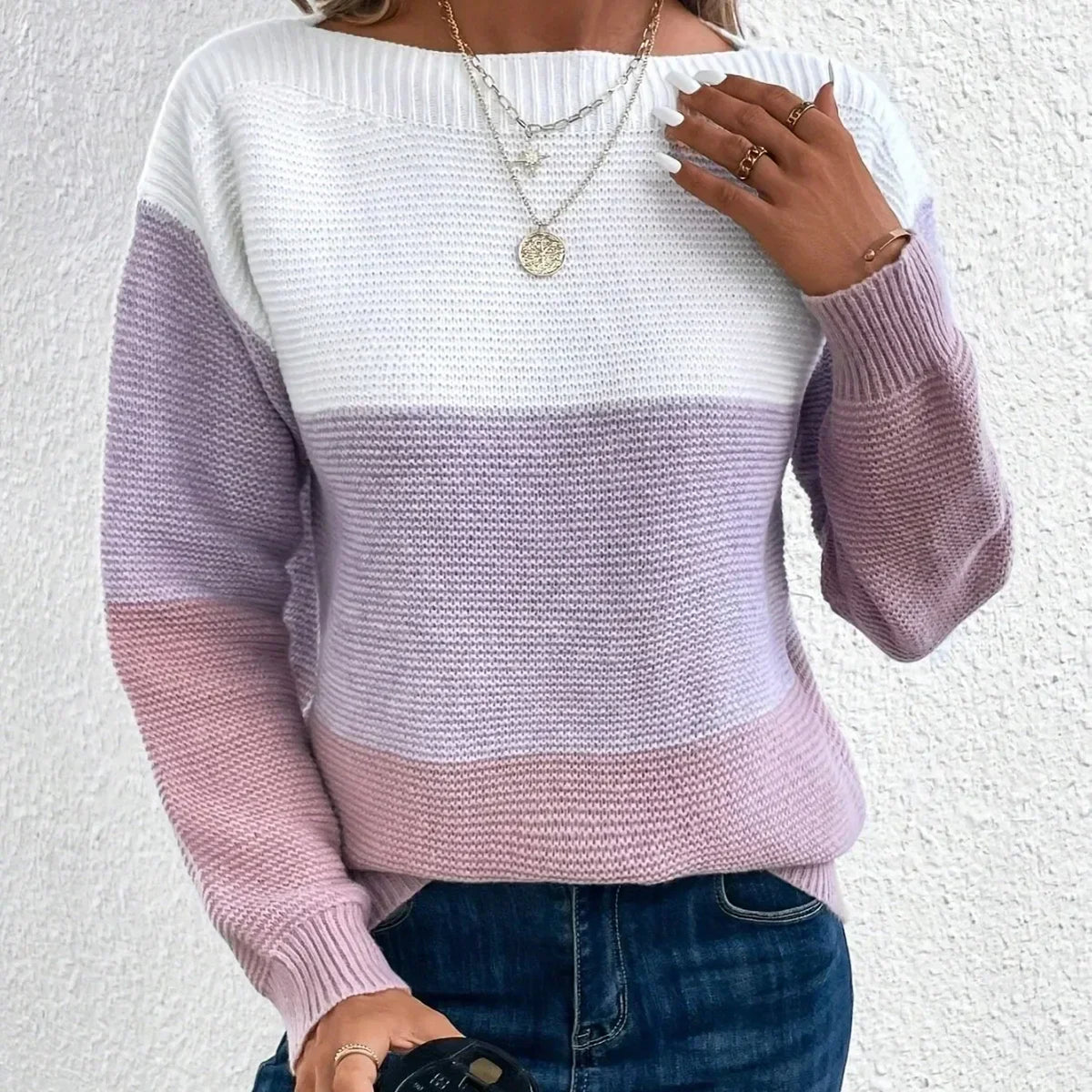 Women's Turtleneck Winter Sweater - Cozy Color-Block Design