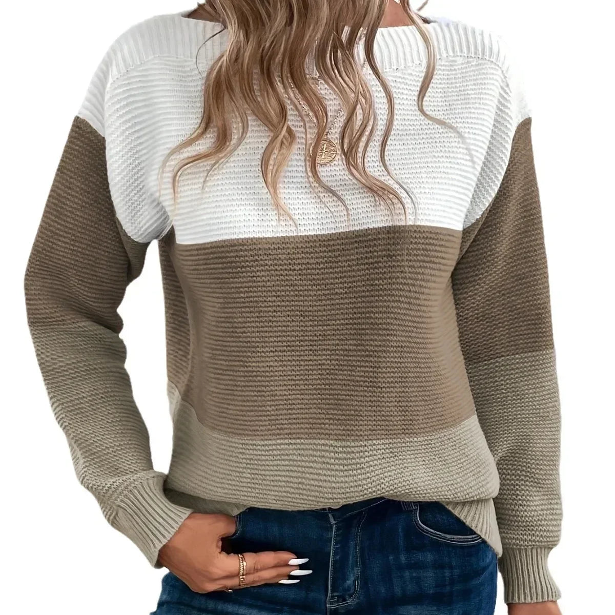 Women's Turtleneck Winter Sweater - Cozy Color-Block Design