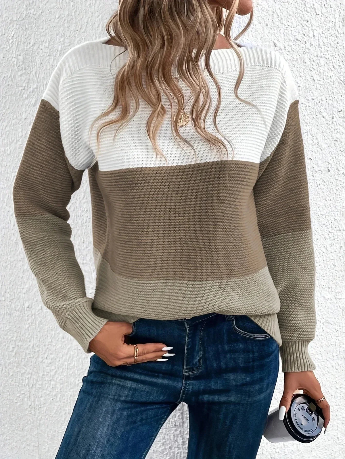 Women's Turtleneck Winter Sweater - Cozy Color-Block Design