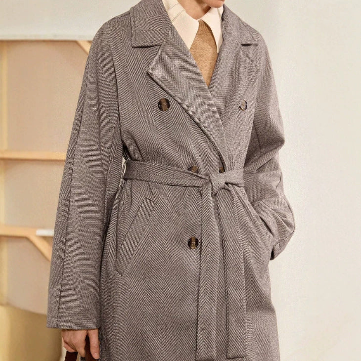 Women's Woolen Lace-Up Long Coat