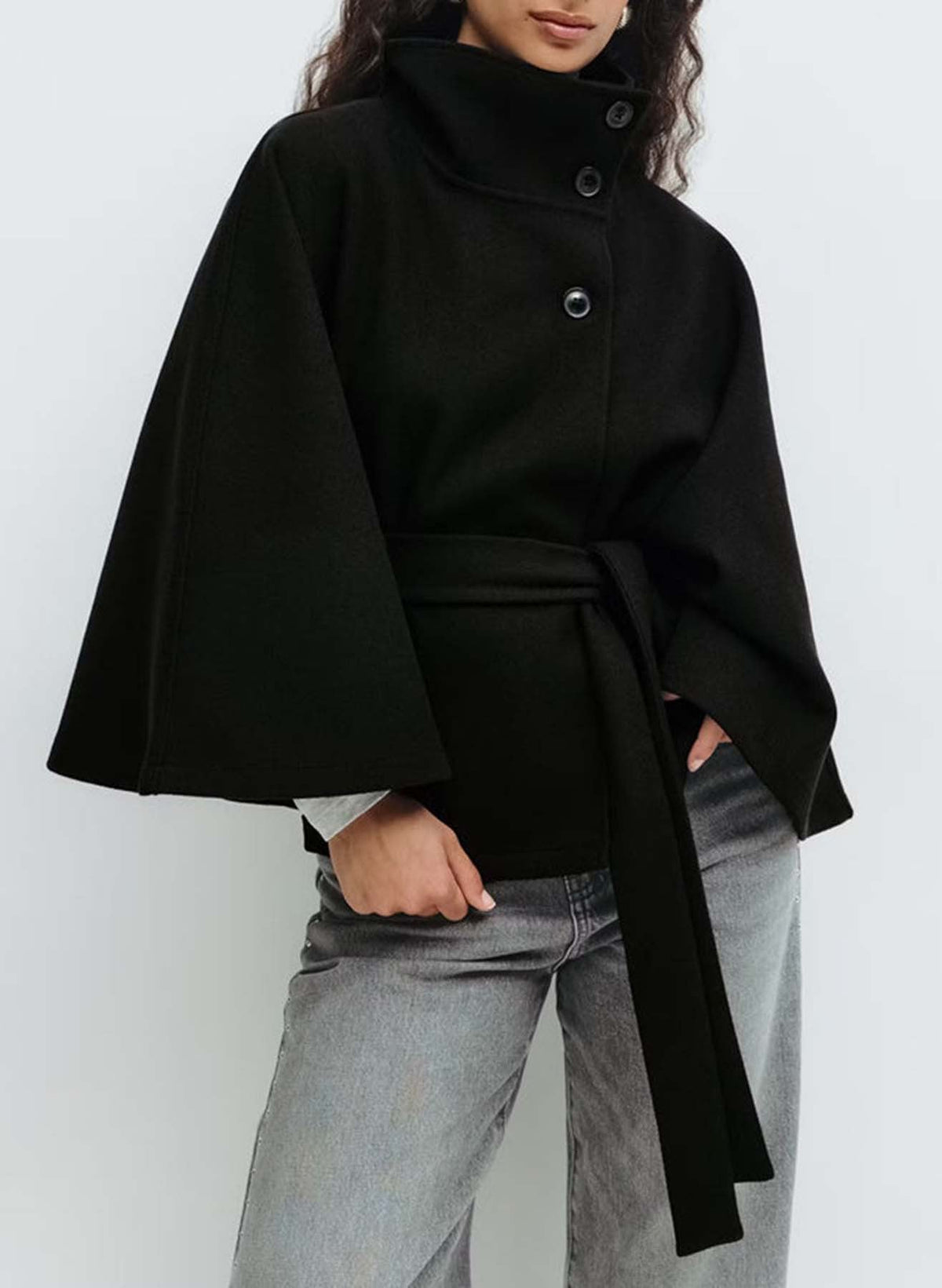 Women's Stand Collar Cape Trench Coat with Belt