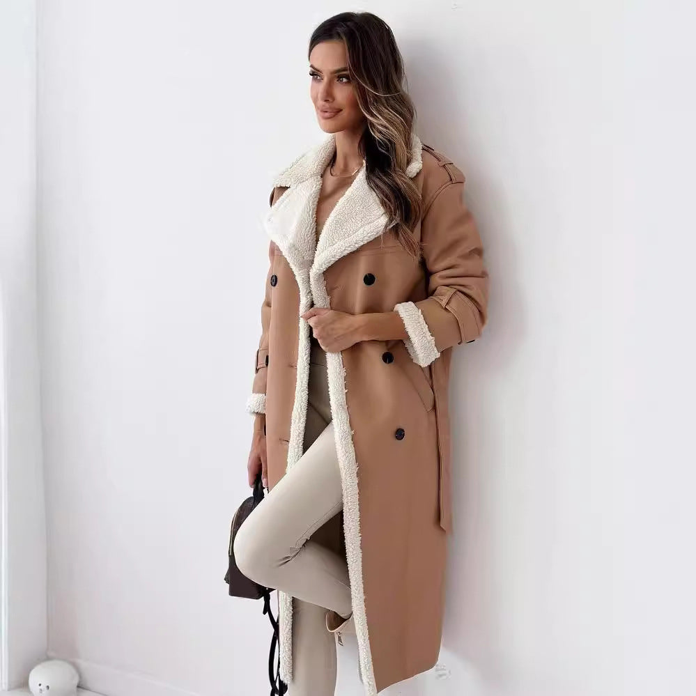 Women's Mid-Length Double Breasted Trench Coat for Winter