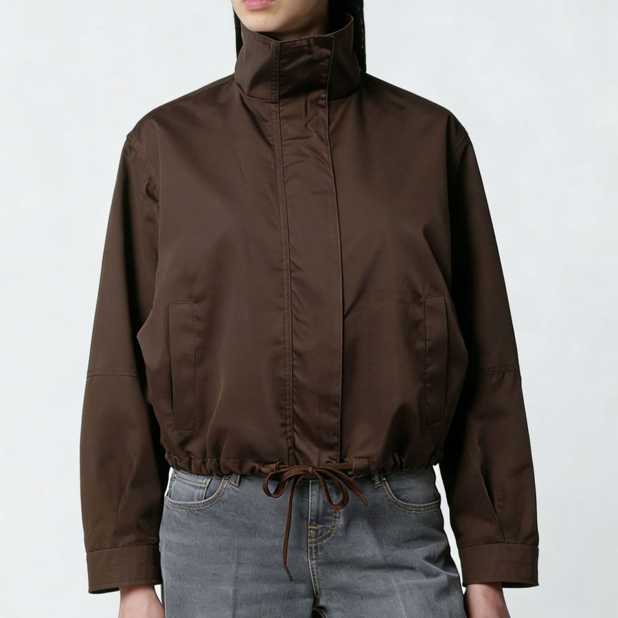 Women's Trench Coat - Stand-Collar Long Sleeve Jacket