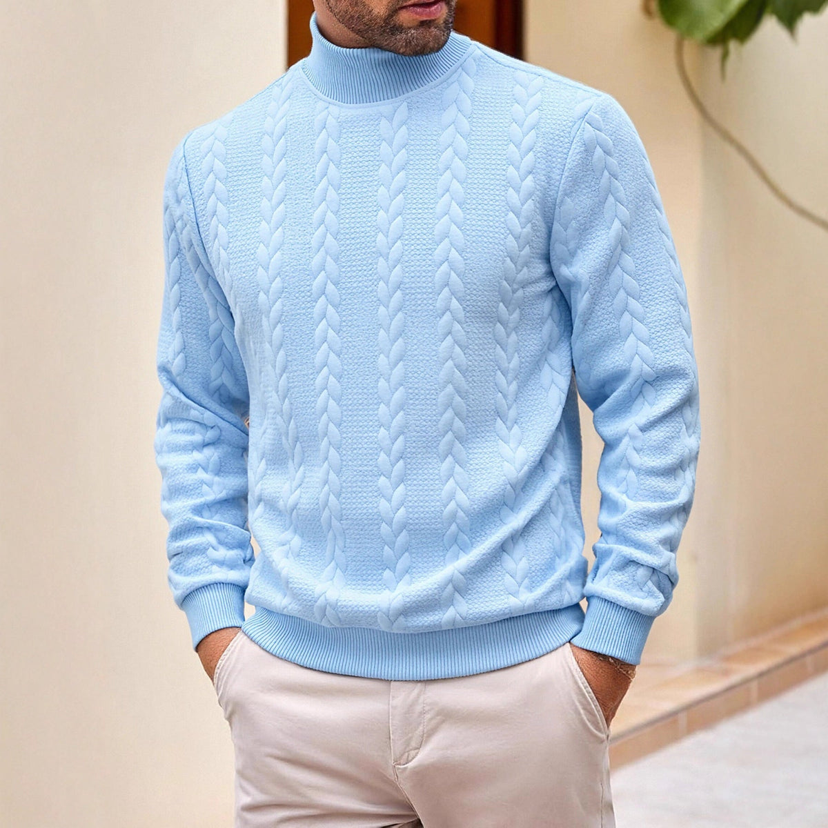 Men's Jacquard Turtleneck Sweater for Casual Autumn Wear