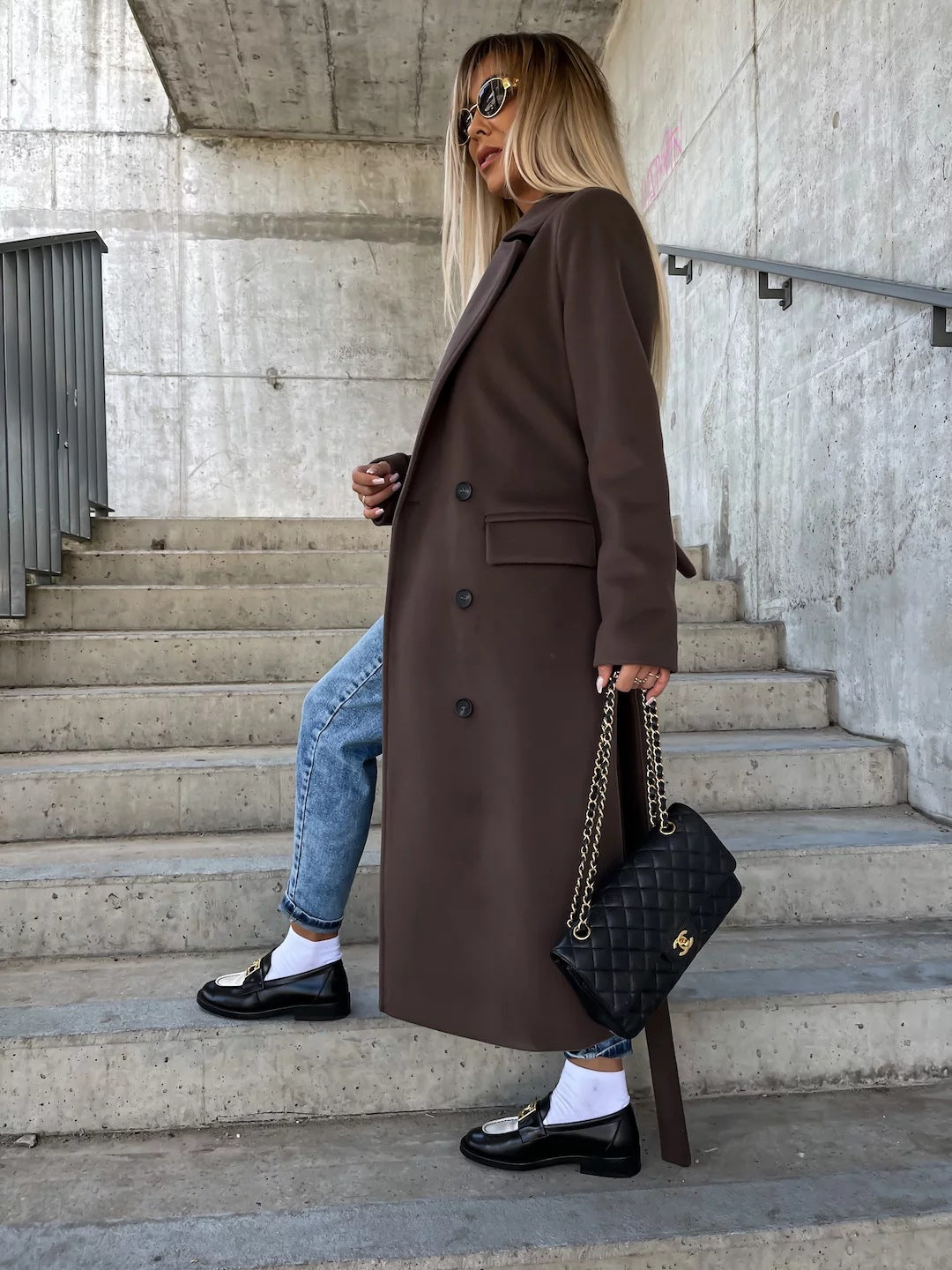 Women's Double-Breasted Trench Coat with Belt